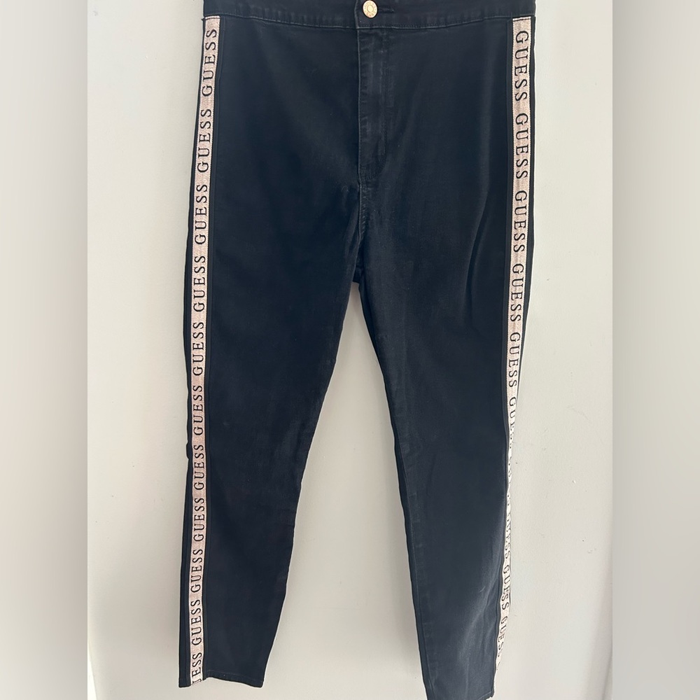 Guess Black Jeans with Red Label Gold stripe down the Leg XS